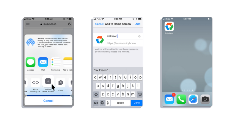 Bookmark InUnison to Your iPhone Home Screen